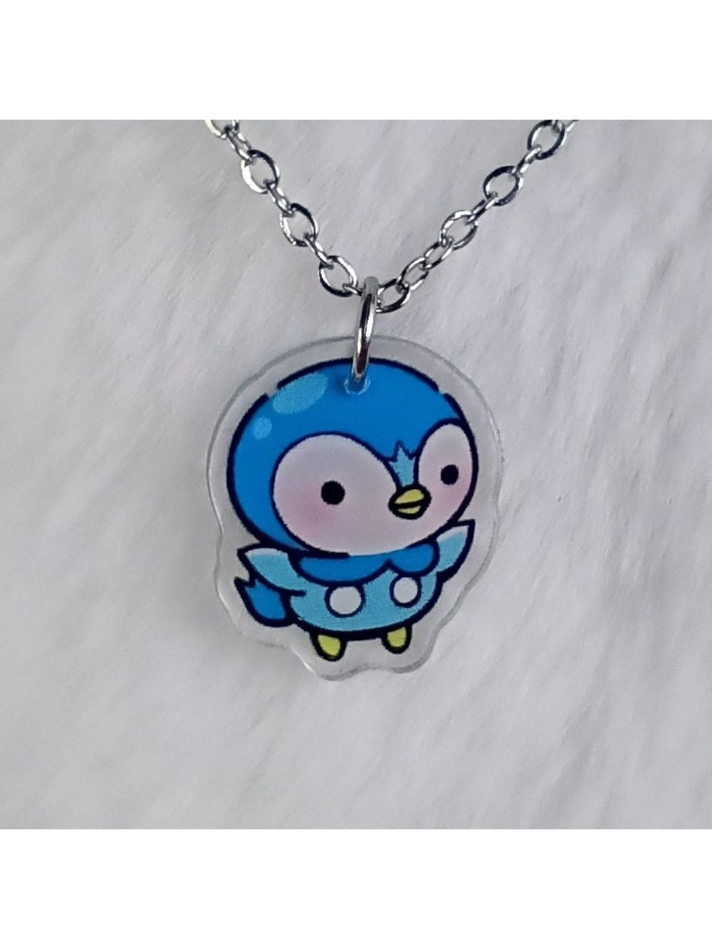 Pokemon Stainless Steel Piplup Acrylic Charm Necklace